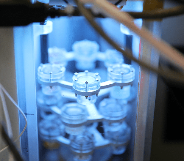 Complex laboratory equipment with clear containers